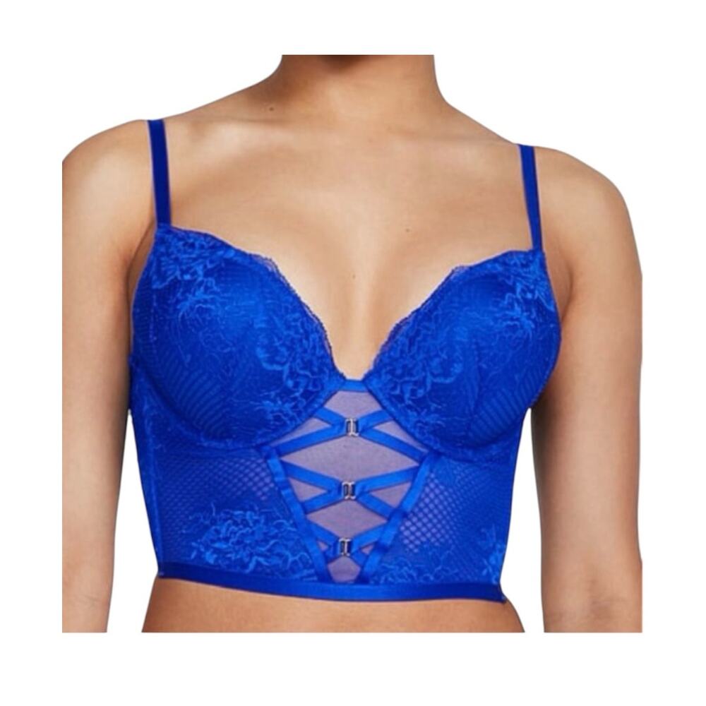 Victoria’s Secret Bombshell 32D plunge fishnet push up corset top BC3 3225